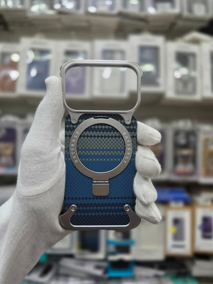 Carbon Fiber Metal Magnetic Case With Ring Stand - iPhone 17 Pro