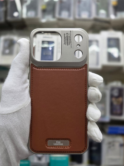 Icon Luxurious Metal Magsafe Leather Perfume Case - iPhone 17 Pro Max