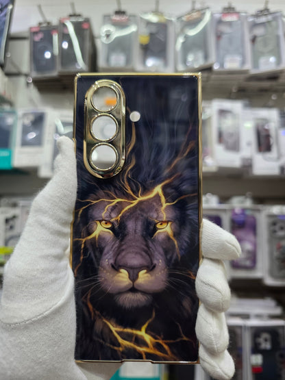 GKK Majestic Lion Glass Case with Gold Frame – Samsung Galaxy Z Fold 7 Series