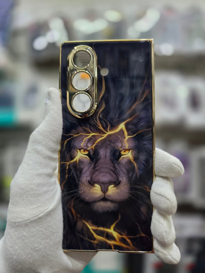 GKK Majestic Lion Glass Case with Gold Frame – Samsung Galaxy Z Fold 7 Series