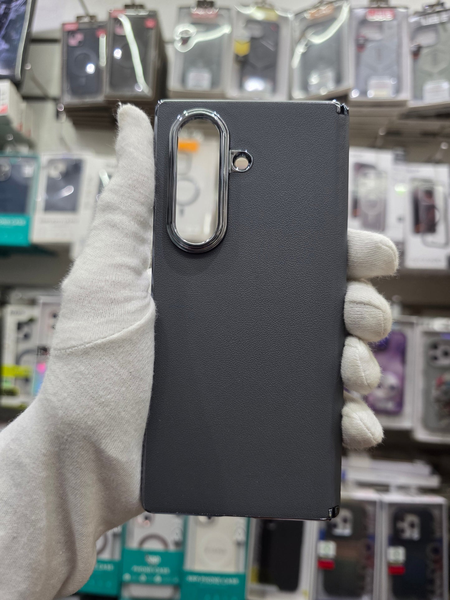 DFANS Pu Leather Chrome Plated Hinge Protection Samsung Z Fold 7 Case