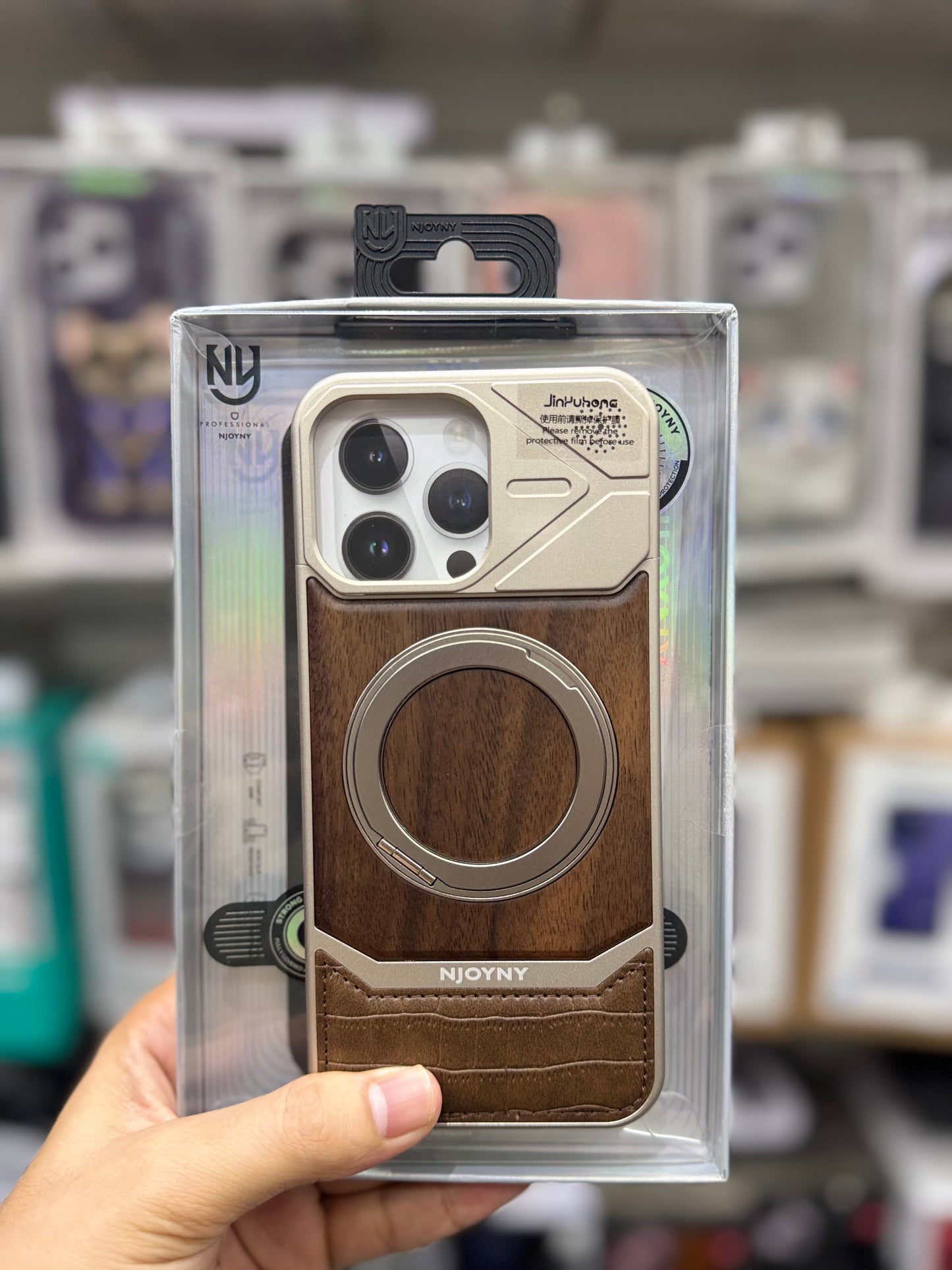 NY Perfume Wooden Metal 360 Stand Case With Magsfe - iPhone 15 Pro Max Back Cover