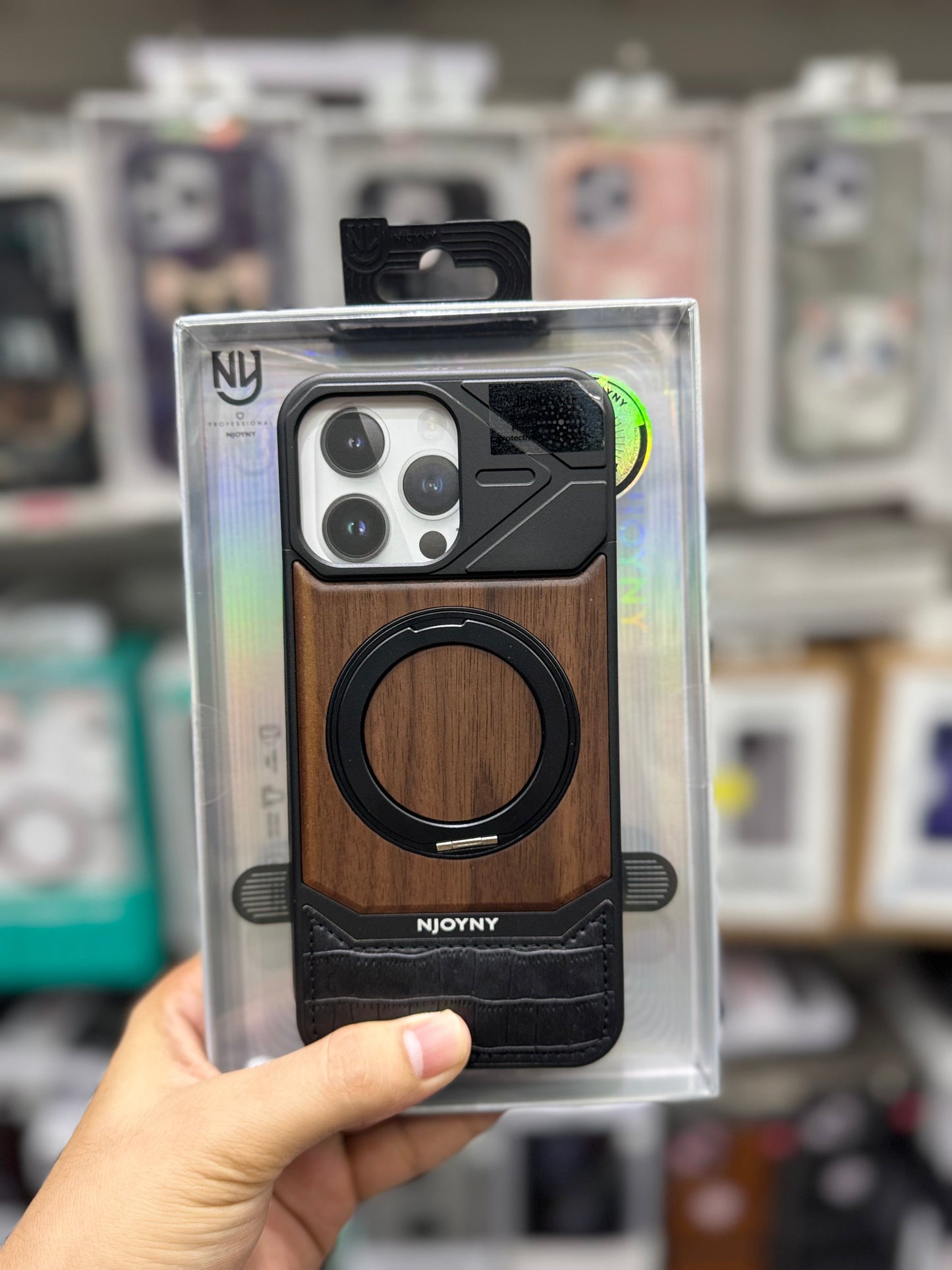 NY Perfume Wooden Metal 360 Stand Case With Magsfe - iPhone 16 Pro Max Back Cover