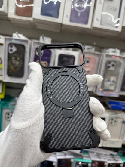 Carbon Fiber Metal Magnetic Case With Ring Stand - iPhone 17 Pro