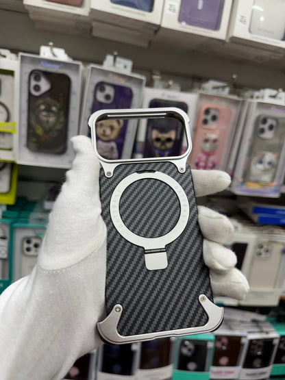Carbon Fiber Metal Magnetic Case With Ring Stand - iPhone 17 Pro Max