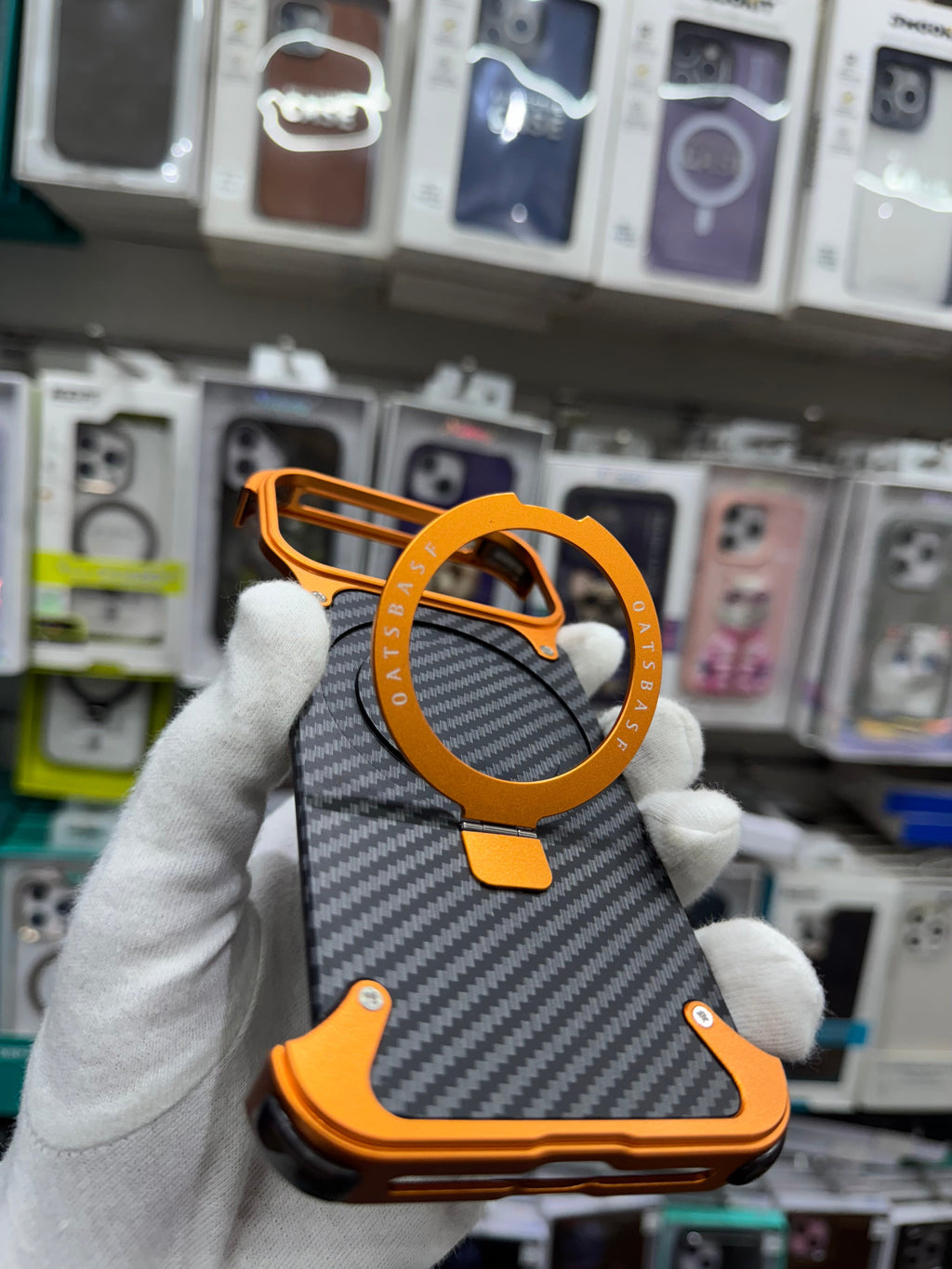 Carbon Fiber Metal Magnetic Case With Ring Stand - iPhone 17 Pro Max Back Cover