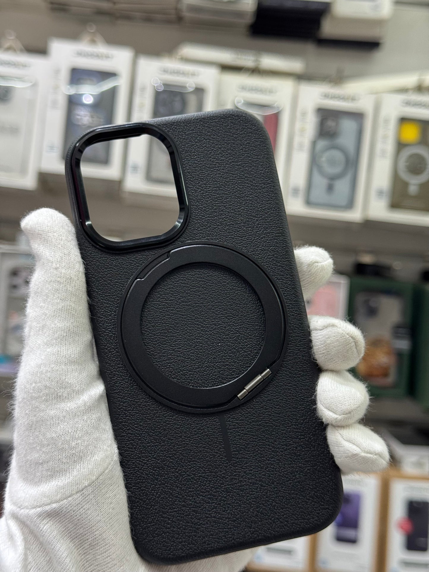 Premium Pu Leather MagSafe Case with 360° Ring Holder - iPhone 17