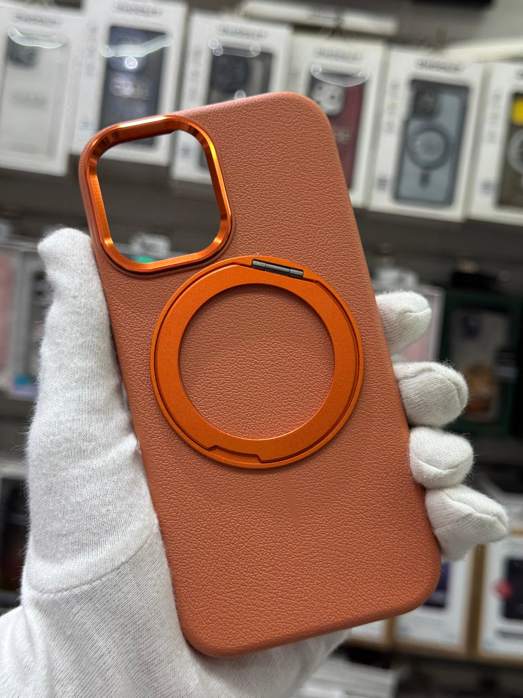 Premium Pu Leather MagSafe Case with 360° Ring Holder - iPhone 17 Back Cover
