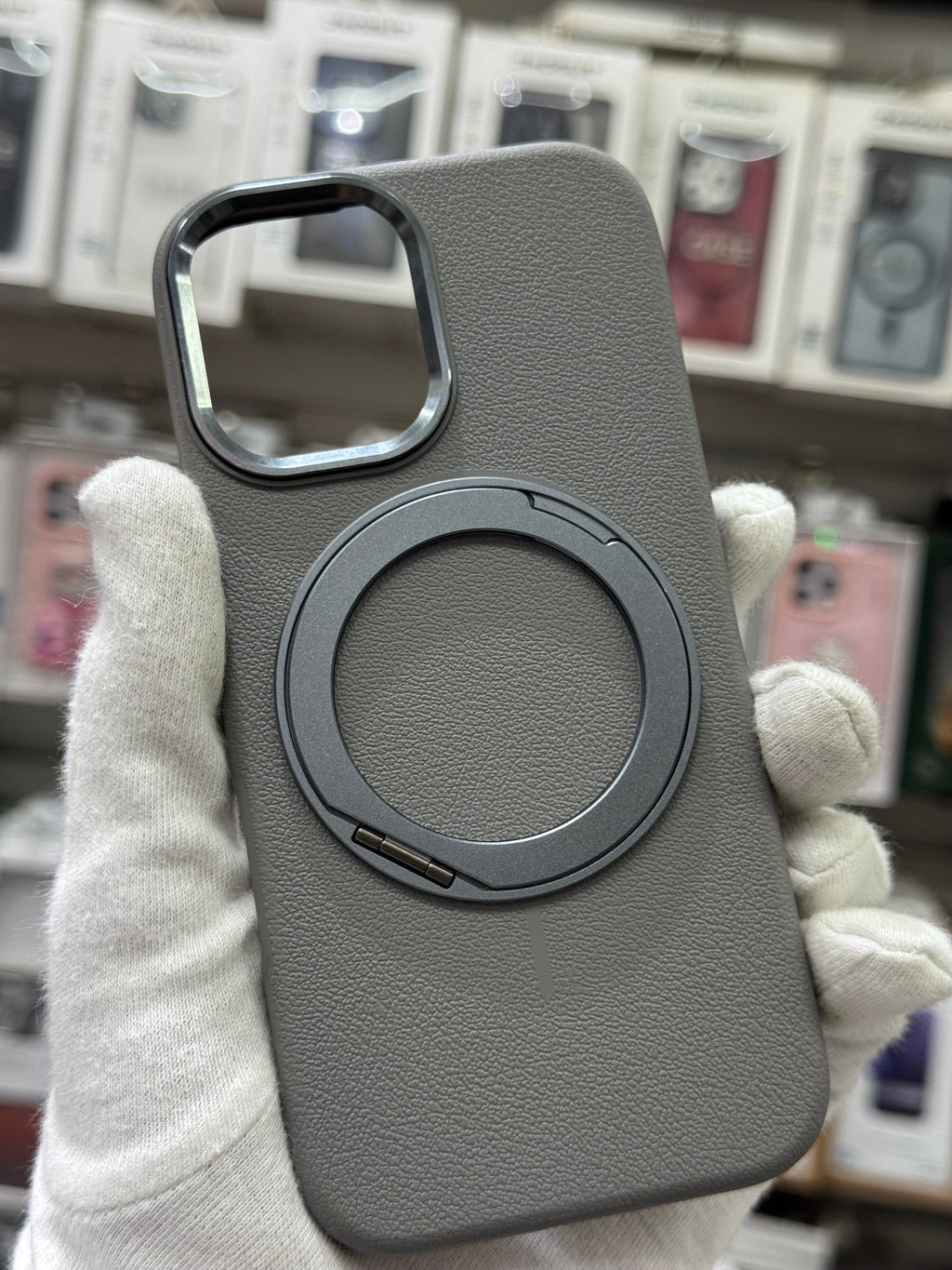 Premium Pu Leather MagSafe Case with 360° Ring Holder - iPhone 17 Back Cover