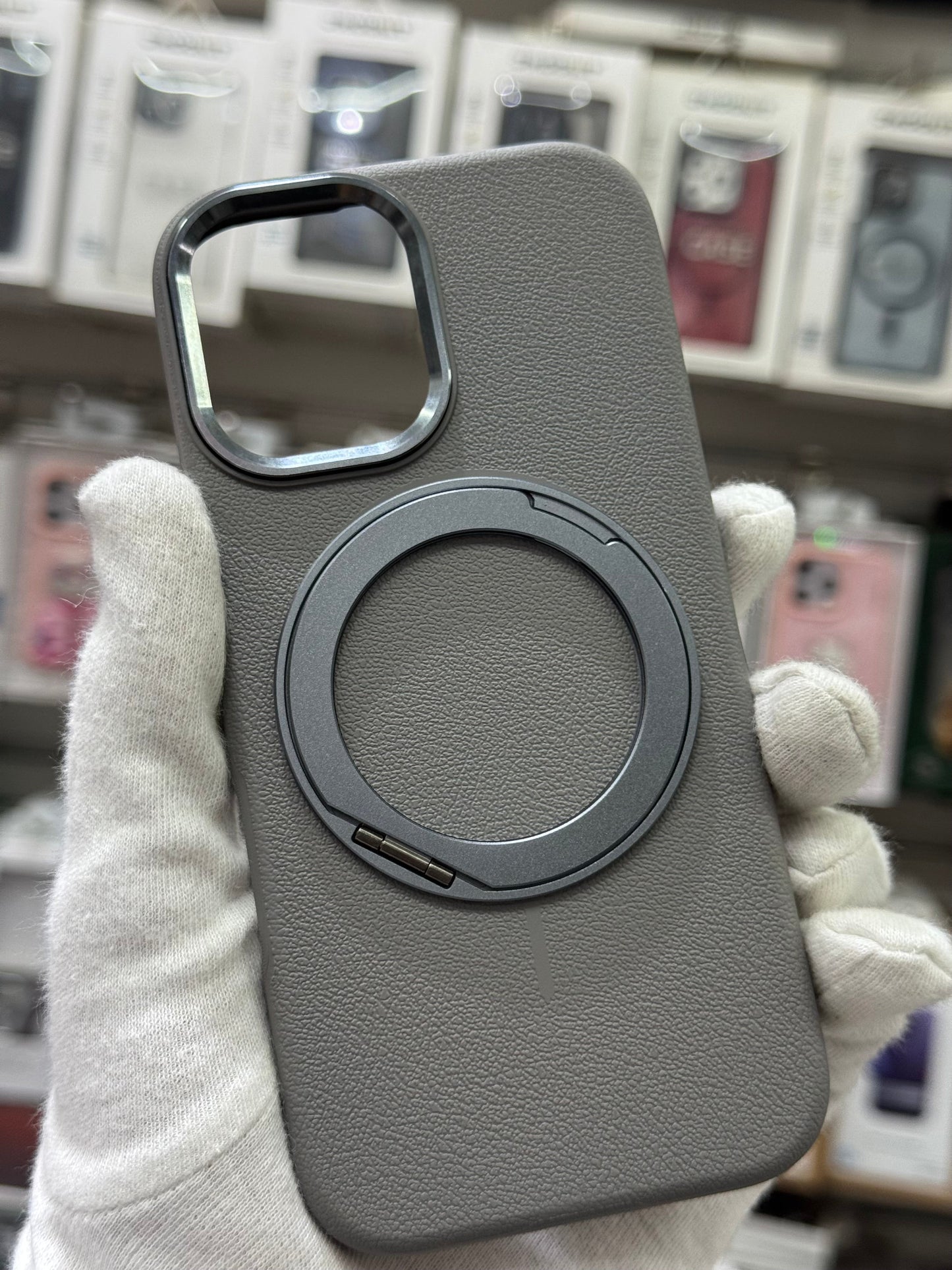 Premium Pu Leather MagSafe Case with 360° Ring Holder - iPhone 17