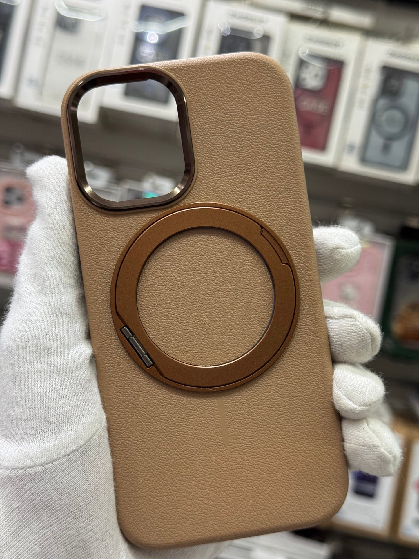 Premium Pu Leather MagSafe Case with 360° Ring Holder - iPhone 17