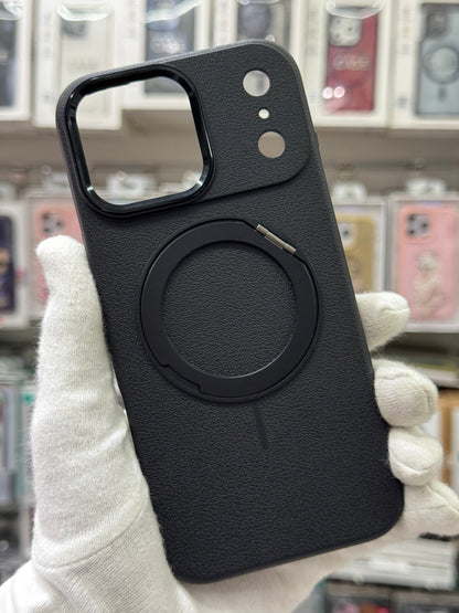 Premium Pu Leather MagSafe Case with 360° Ring Holder - iPhone 17 Pro Max Back Cover