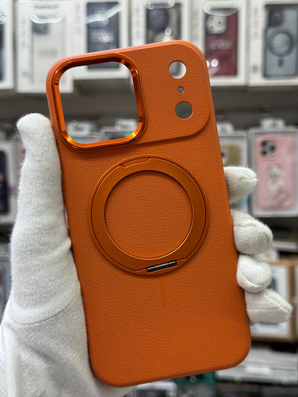 Premium Pu Leather MagSafe Case with 360° Ring Holder - iPhone 17 Pro Back Cover
