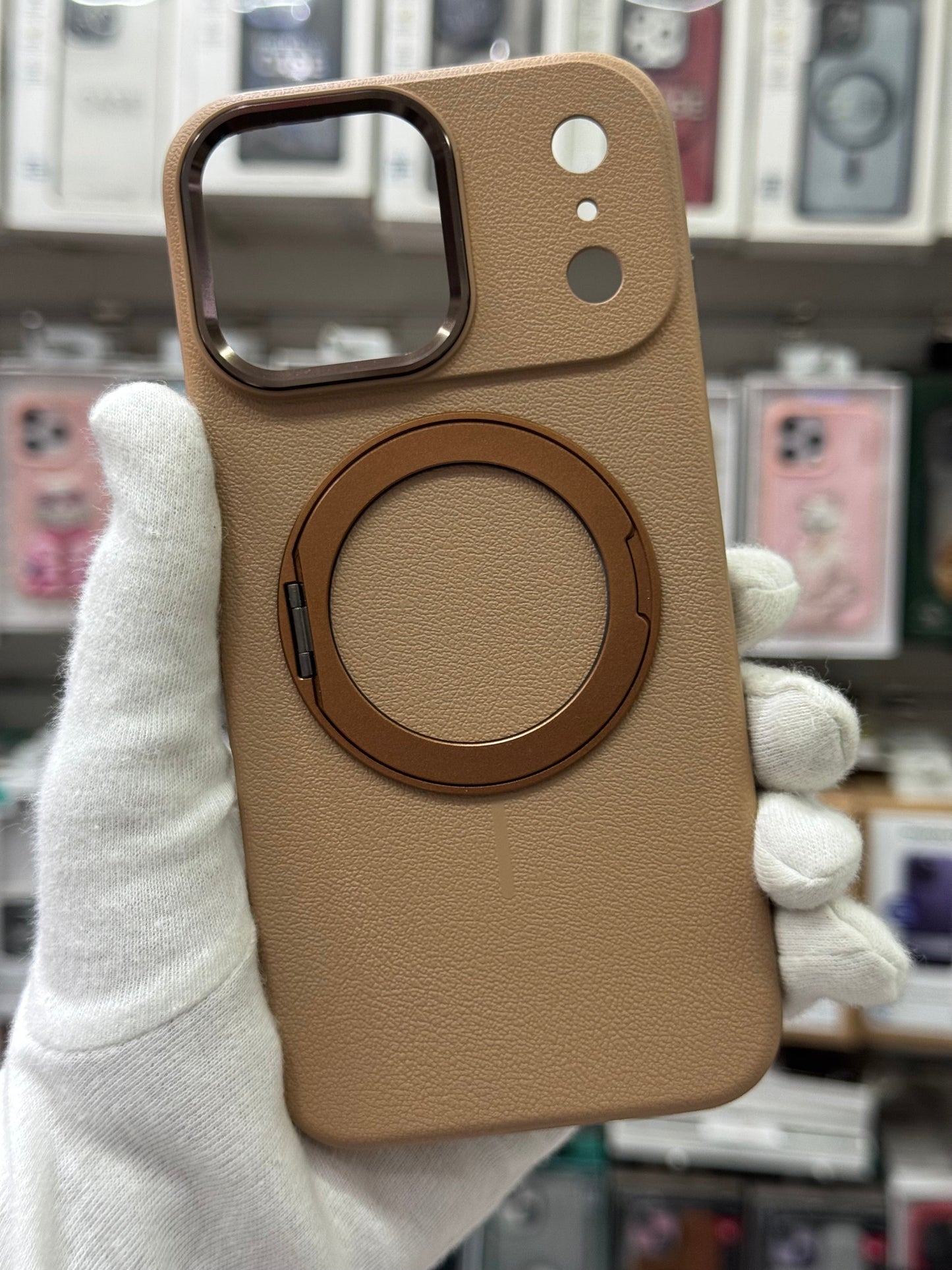 Premium Pu Leather MagSafe Case with 360° Ring Holder - iPhone 17 Pro Max