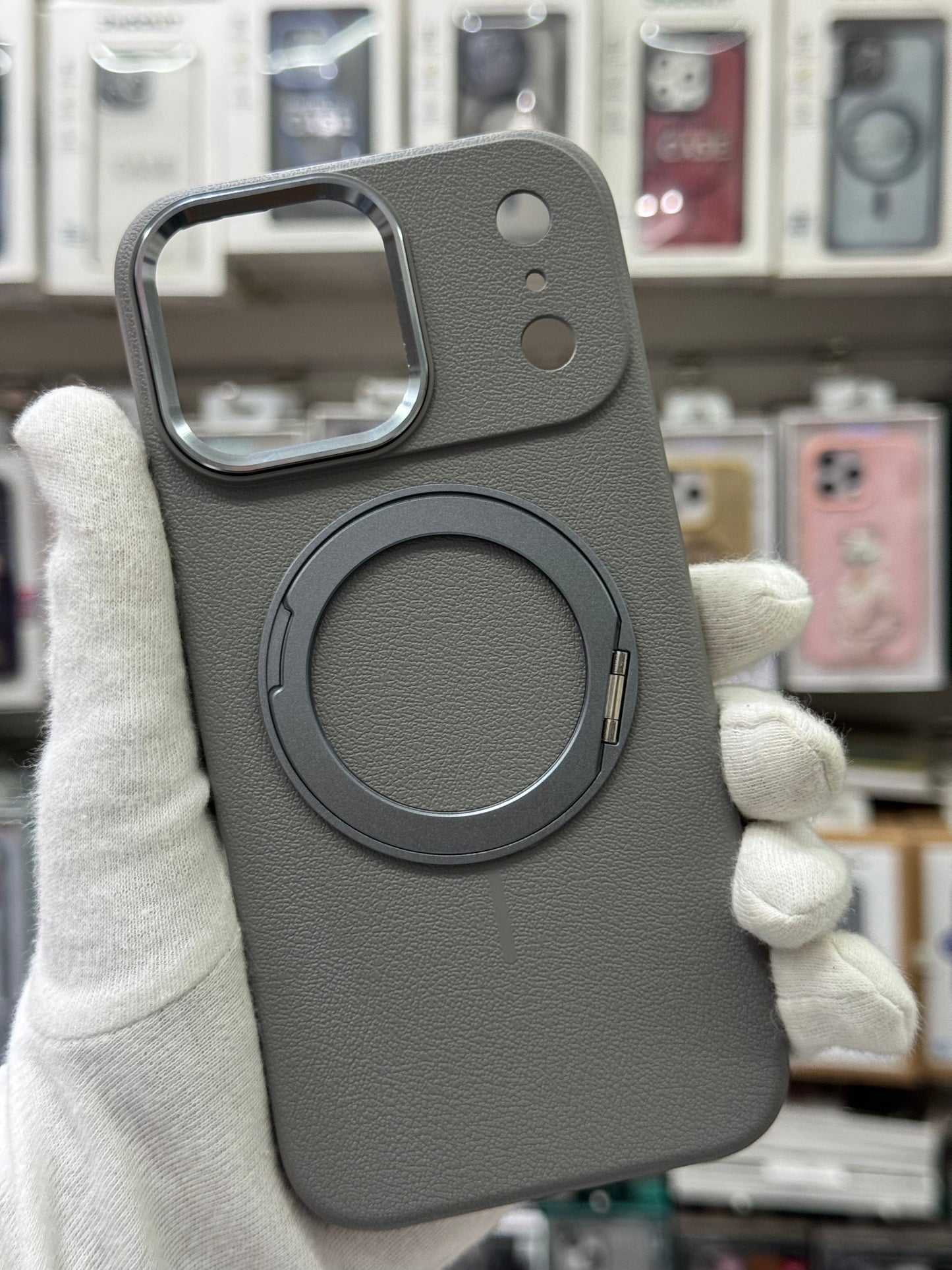 Premium Pu Leather MagSafe Case with 360° Ring Holder - iPhone 17 Pro