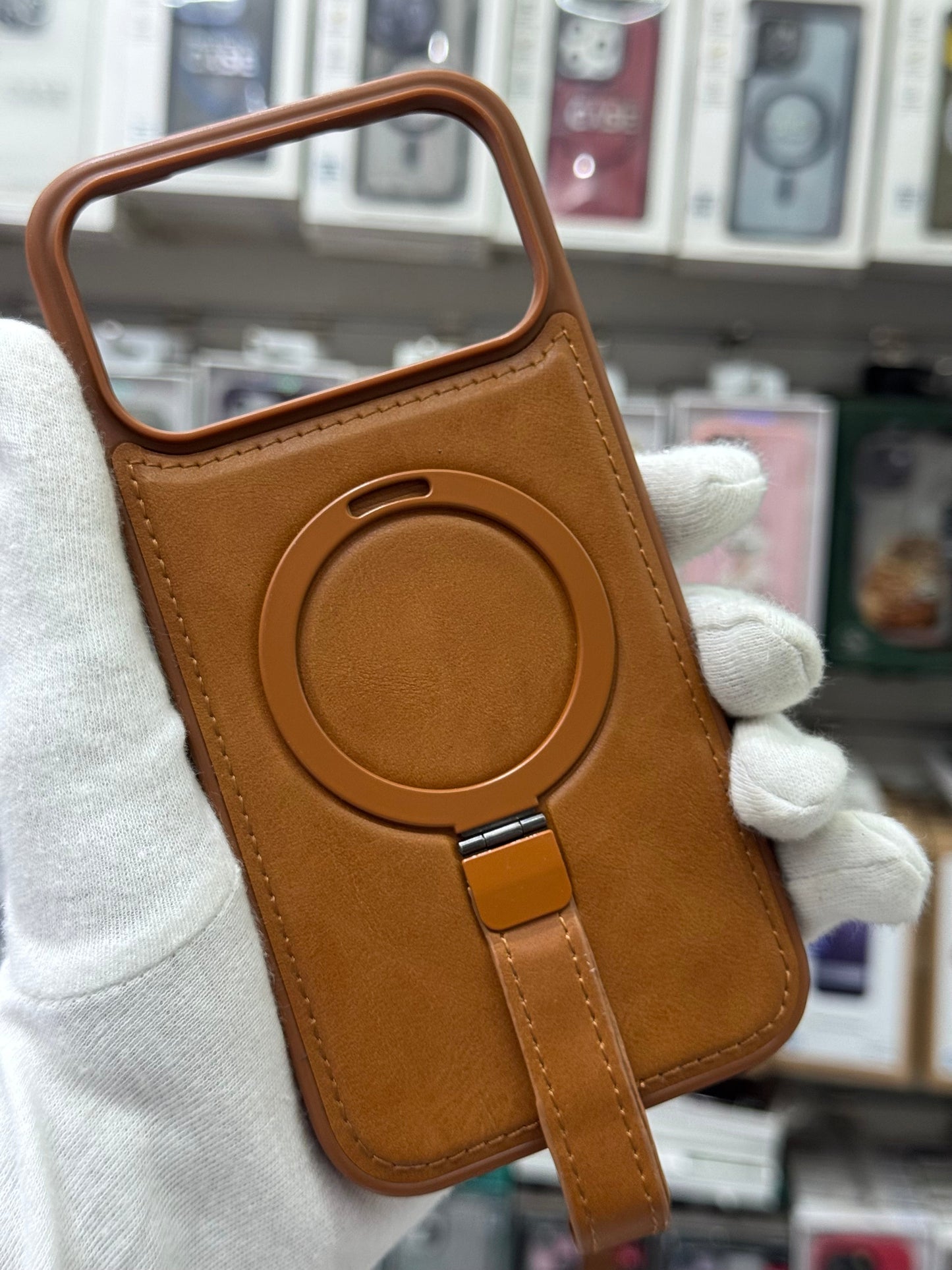 J-Case Premium PU Leather MagSafe Cover with Kickstand & Strap - iPhone 17 Pro Max Back Cover