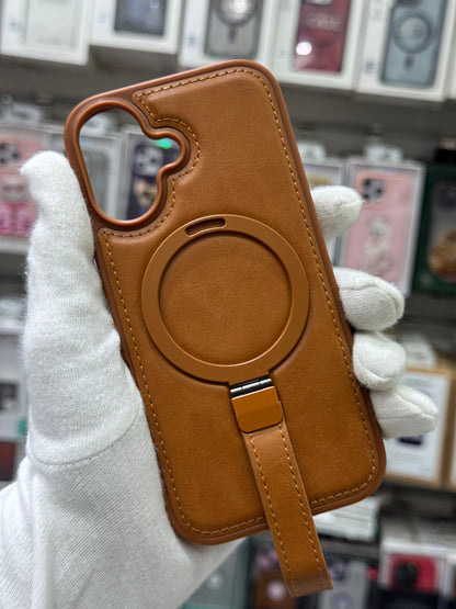 J-Case Premium PU Leather MagSafe Cover with Kickstand & Strap - iPhone 17 Back Cover
