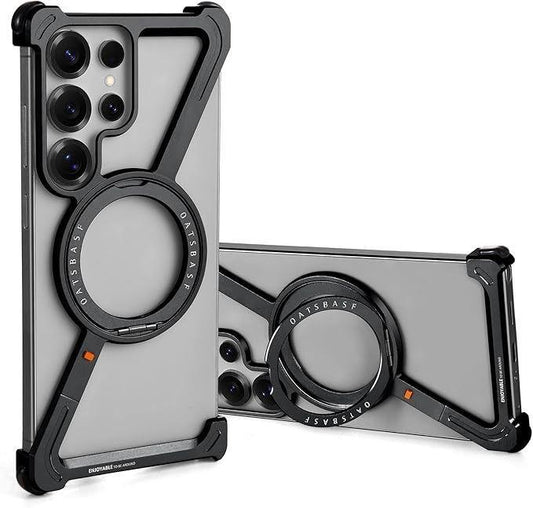 Sleek Z-Shaped Metal Case with 360° Rotating Ring Stand for Samsung S24 Ultra