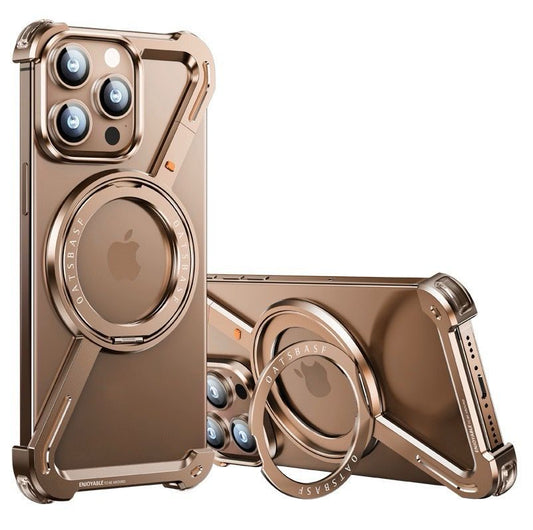 Sleek Z-Shaped Metal Case with 360° Rotating Ring Stand for iPhone 16 Pro